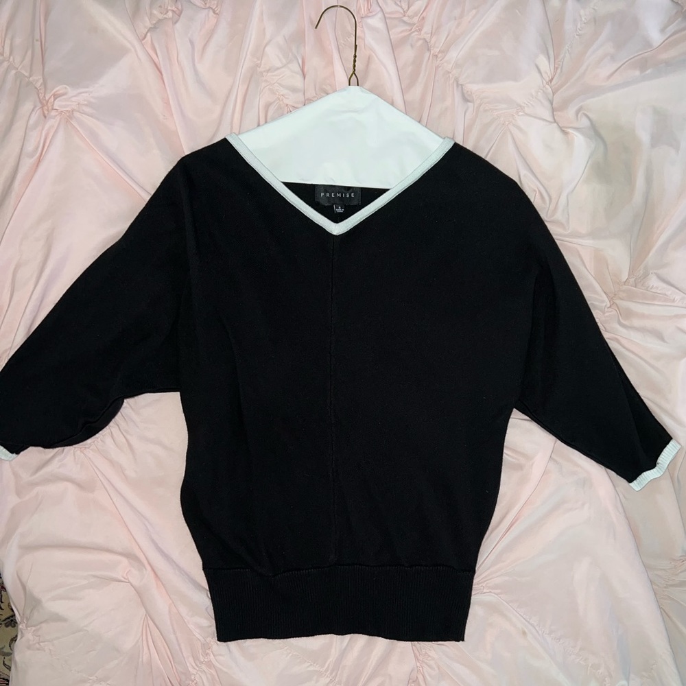 Black With White Trim Knit Blouse